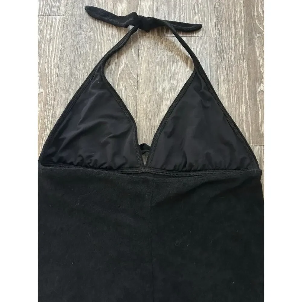 VTG Ralph Lauren Black Terry Halter Dress L Cover Up tennis Beach Club Preppy - Picture 8 of 16